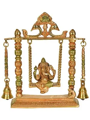 9" Ganesha Idol on Swing in Crafted from Brass | Handmade | Made in India
