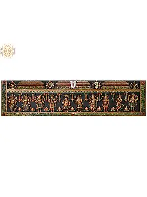 Dashavatara Panel: Ten Incarnations of Vishnu (From Left - Matshya, Kurma, Varaha, Narasimha, Vaman, Parashurama, Rama, Balarama, Krishna and Kalki)