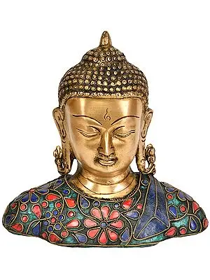 6" Tibetan Buddhist Deity Lord Buddha Bust in Brass | Handmade