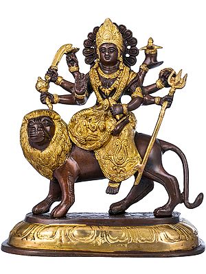 11" Ashtabhuja-Dhari Durga Wearing a Decorated Sari In Brass | Handmade | Made In India