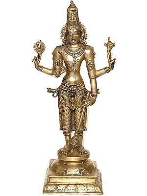 30" Lord Vishnu Brass Sculpture | Handmade Home Temple Idol
