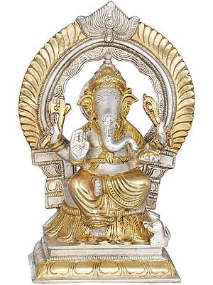 9" Seated Lord Ganesha with Prabhavali In Brass | Handmade | Made In India