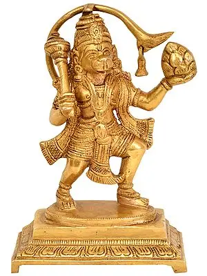 6" Lord Hanuman Holding Mount Dron of Sanjeevani Herbs In Brass | Handmade | Made In India