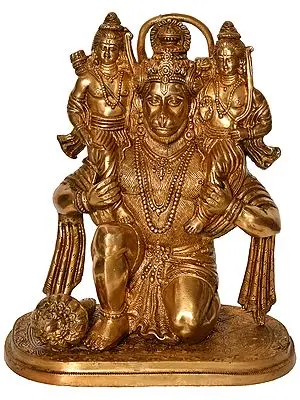 12" Hanumanji Carrying Shri Rama and Shri Lakshmana on His Shoulders (An Episode from the Ramayana) In Brass | Handmade | Made In India