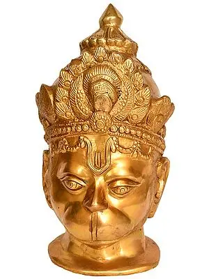 11" Lord Hanuman Head Brass Idol | Handmade Indian Crafted Statue
