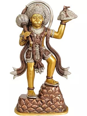 Lord Hanuman Carrying Mountain of Sanjeevani Herbs In Brass | Handmade | Made In India