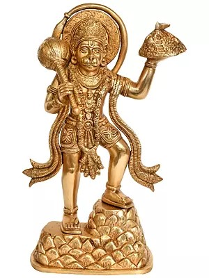 Lord Hanuman Carrying Mountain of Sanjeevani Herbs In Brass | Handmade | Made In India