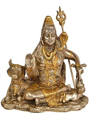 6" Lord Shiva Statue with Nandi in Brass | Handmade | Made in India