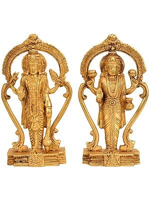 6" Lord Vishnu and Goddess Lakshmi Brass Statue | Handmade | Made in India