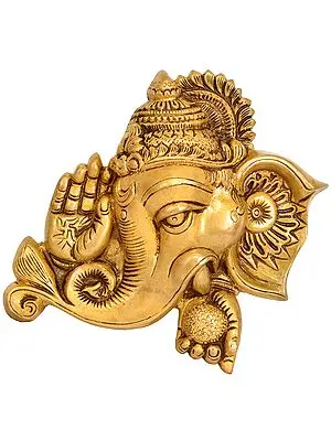 8" Lord Ganesha Blessing Wall Hanging Mask In Brass | Handmade | Made In India