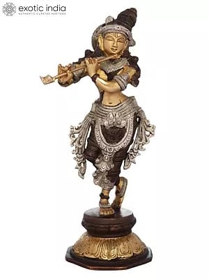 9" Lord Krishna Playing on Flute | Handmade | Brass Statue | Made In India