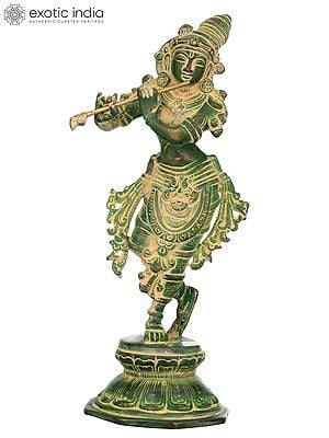 9" Lord Krishna Playing on Flute | Handmade | Brass Statue | Made In India