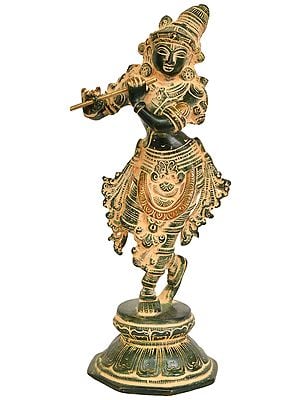 9" Lord Krishna Playing on Flute | Handmade | Brass Statue | Made In India