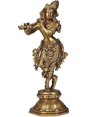 9" Lord Krishna Playing on Flute | Handmade | Brass Statue | Made In India