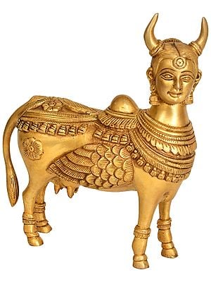 8" Divine Cow Kamadhenu Brass Sculpture | Handmade Statues | Made in India