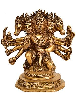 6" Five Headed Hanuman Statue in Brass | Handmade | Made in India