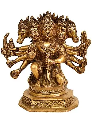 6" Five Headed Hanuman In Brass | Handmade | Made In India