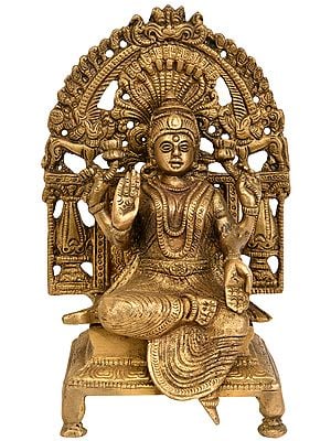 7" Goddess Lakshmi Seated on Throne In Brass | Handmade | Made In India