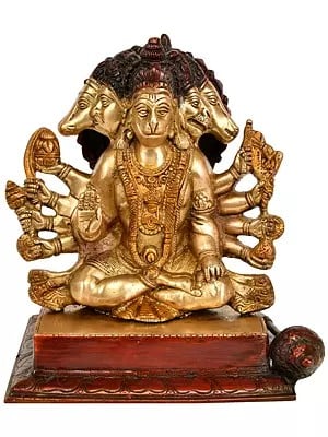 7" Five-Headed Hanuman Brass Sculpture