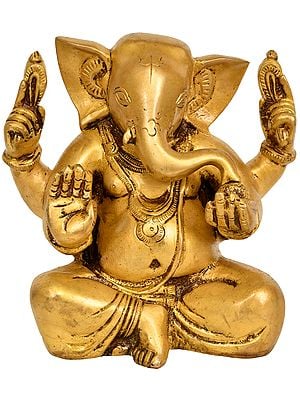 5" Chaturbhuja Lord Ganesha Statue in Brass | Handmade | Made in India