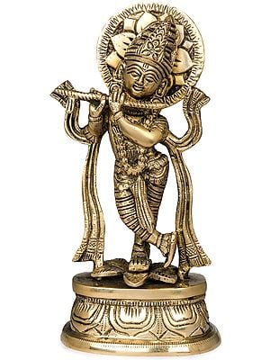 6" Murali Manohar Krishna Statue In Brass | Handmade | Made In India