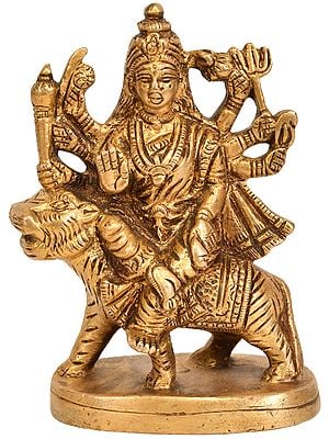 4" Goddess Durga Statue in Brass | Handmade | Made In India