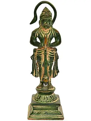 7" Standing Lord Hanuman In Brass | Handmade | Made In India