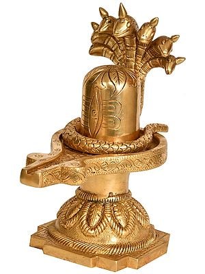 9" Shiva Linga Under Seven Hooded Serpent Protection in Brass | Handmade | Made in India