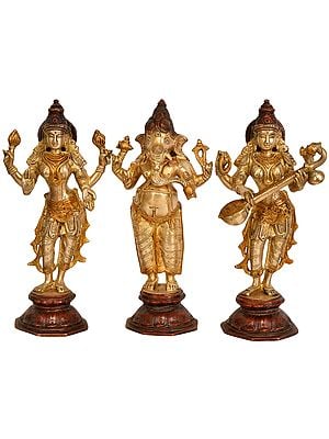 Lakshmi Ganesha and Saraswati (Set of Three Statues)
