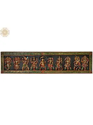 Dashavatara Panel: Ten Incarnations of Lord Vishnu (From Left - Matshya, Kurma, Varaha, Narasimha, Vaman, Parashurama, Rama, Balarama, Krishna and Kalki)