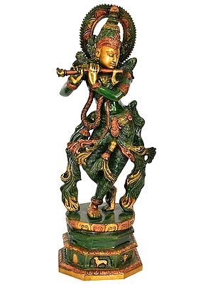 17" Lord Krishna with Long Choti In Brass | Handmade | Made In India