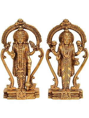 6" Lord Vishnu Statue and Goddess Lakshmi In Brass | Handmade | Made In India