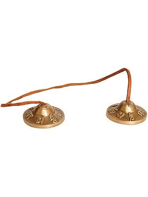 2" Tibetan Buddhist - OM MANI PADME HUME Cymbals In Brass | Handmade | Made In India