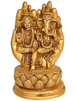 Goddess Lakshmi and Lord Ganesha in Blessing Hand