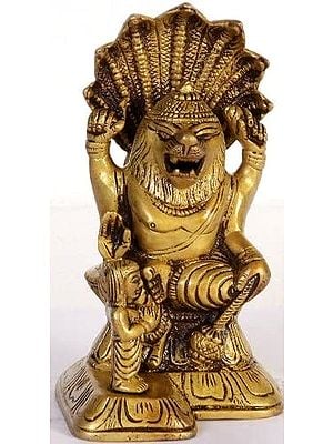 5" Small Lord Vishnu as Narasimha with Prahlada In Brass