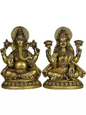 8" Lakshmi Ganesha Brass Sculpture | Handmade | Made in India