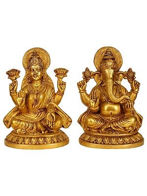 8" Lakshmi Ganesha Brass Sculpture | Handmade | Made in India