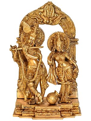 14" Radha Krishna with Milk Pot In Brass | Handmade | Made In India