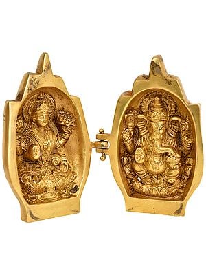 4" Brass Goddess Lakshmi and Lord Ganesha Idol in Blessing Hand | Handmade | Made In India