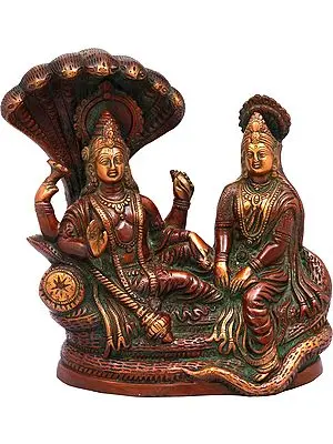8" Shri Vishnu Lakshmiji on Sheshnag In Brass | Handmade | Made In India