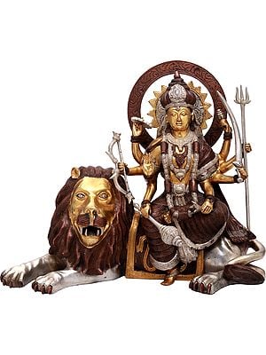 16" Sheran-wali Mata (Mother Goddess Durga) In Brass | Handmade | Made In India