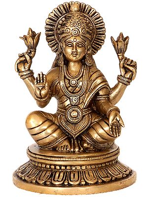 7" Goddess Lakshmi In Brass | Handmade | Made In India