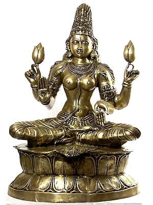 34" Large Size Padmahasta Lakshmi In Brass | Handmade | Made In India