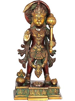 10" Standing Blessing Hanuman Idol (Altar Piece) in Brass | Handmade | Made in India