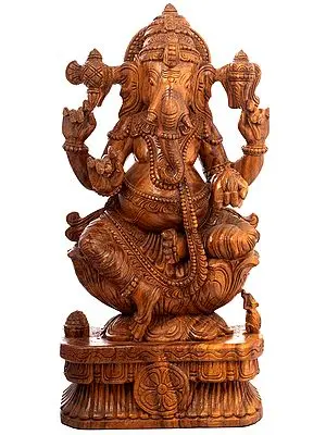 Seated Ganesha in Polished Wood Finish