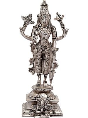 9" Brass Lord Vishnu Idol Standing on Garuda Pedestal | Handmade | Made in India