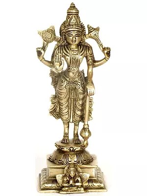 9" Brass Lord Vishnu Idol Standing on Garuda Pedestal | Handmade | Made in India