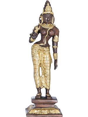 13" Goddess Parvati Brass Statue in Triple Bent Posture | Handmade Brass Idol Decor