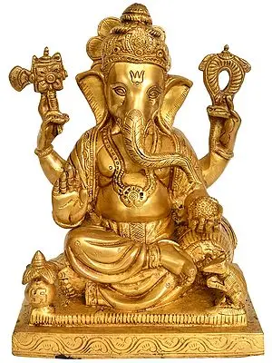 12" Chaturbhuja Ganesha In Brass | Handmade | Made In India