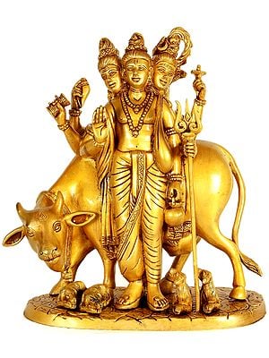11" Lord Dattatreya In Brass | Handmade | Made In India